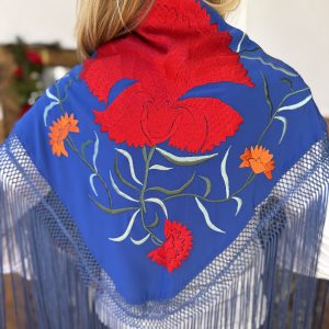 Mantón mod clavellina azul pavo