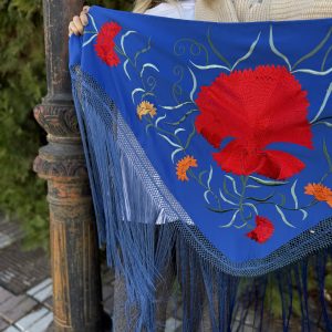 Mantón mod clavellina azul pavo