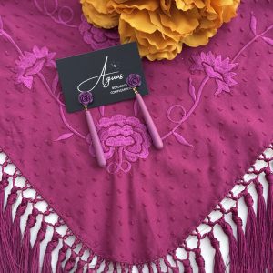 Pendientes flor y lágrima color fresa