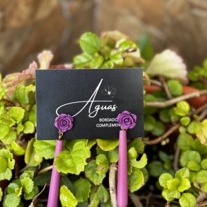 Pendientes flor y lágrima color fresa