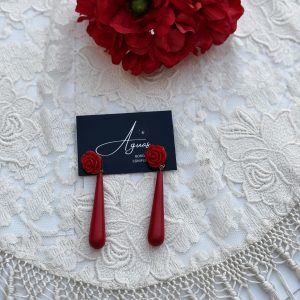 Pendientes flor y lágrima color rojo