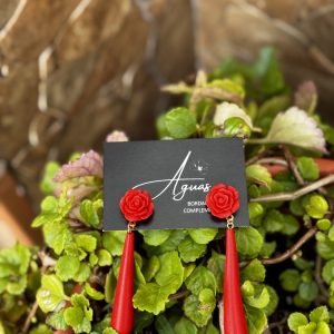 Pendientes flor y lágrima color rojo