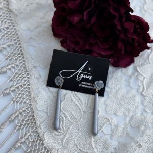 Pendientes flor y lágrima color plata