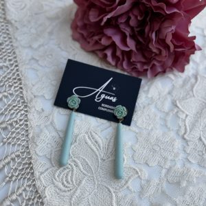 Pendientes flor y lágrima color verde agua