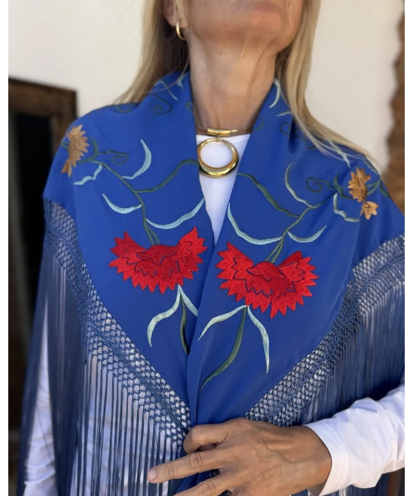 Mantón mod clavellina azul pavo